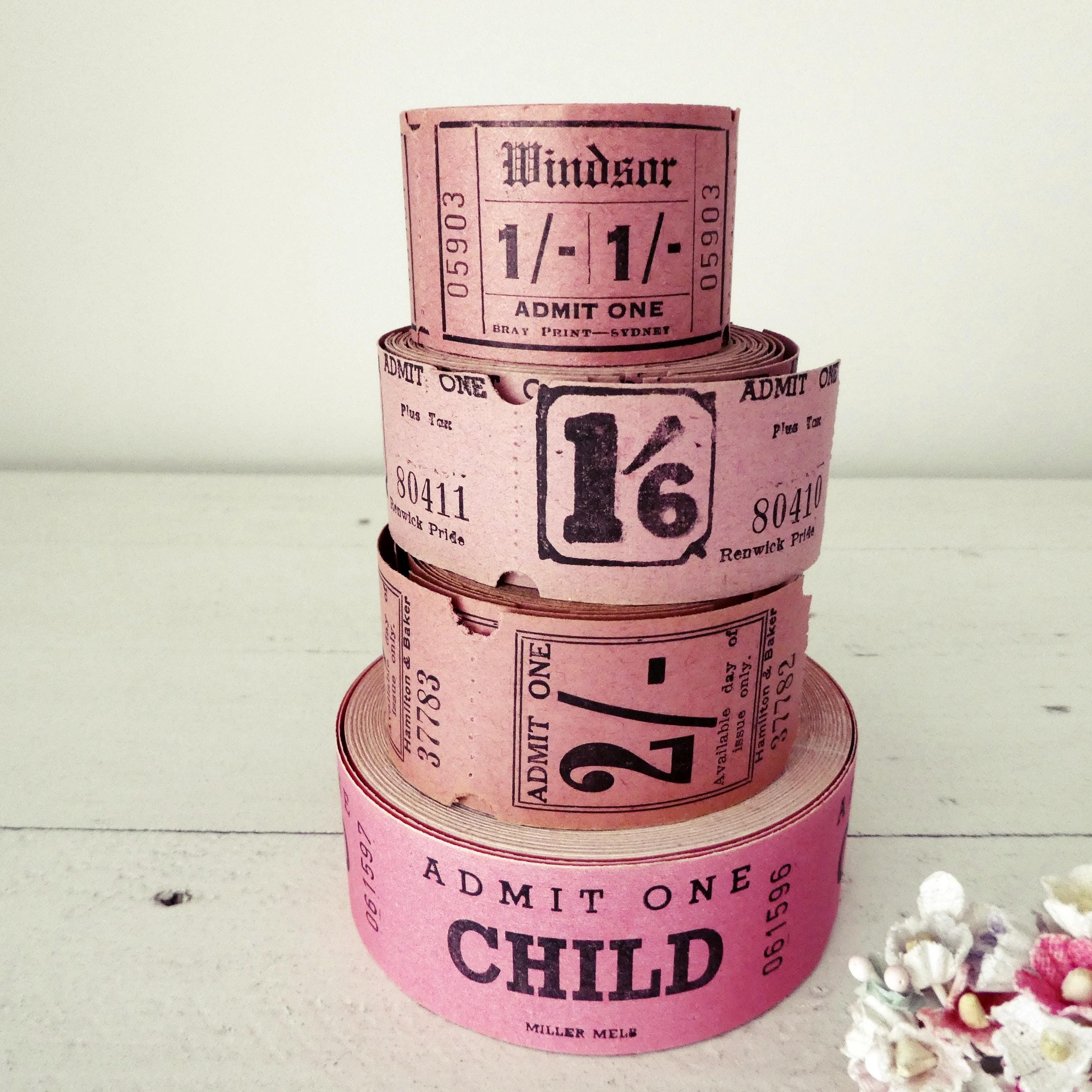 ヴィンテージピンクのチケット20枚、10進法以前の劇場チケット - Etsy 日本