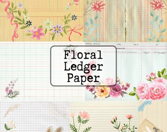 Paper Pack Floral Ledger, Direct downloaden, Afdrukbare JPEG