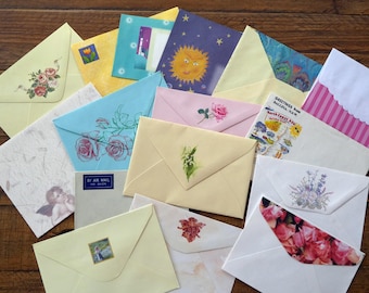 Pack of 16 mixed envelopes, vintage envelopes for journals
