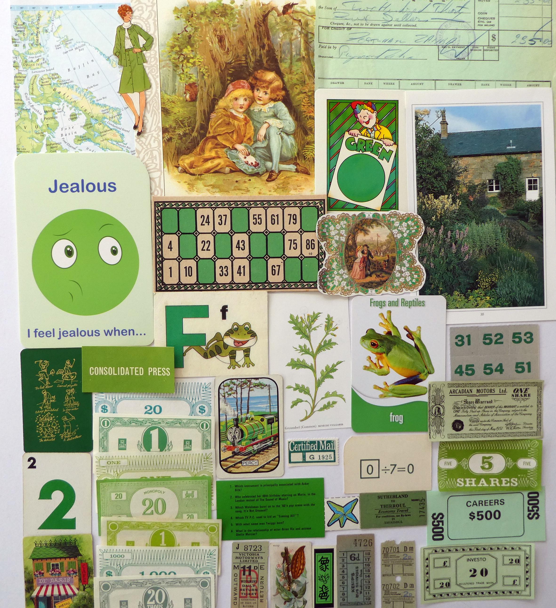 Green vintage ephemera pack 40 pieces