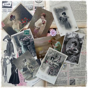 Antique French ladies postcards - set of 8