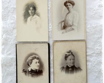 Four antique photographs of ladies, Victorian sepia photos