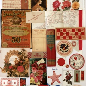 Red vintage ephemera pack 30 pieces