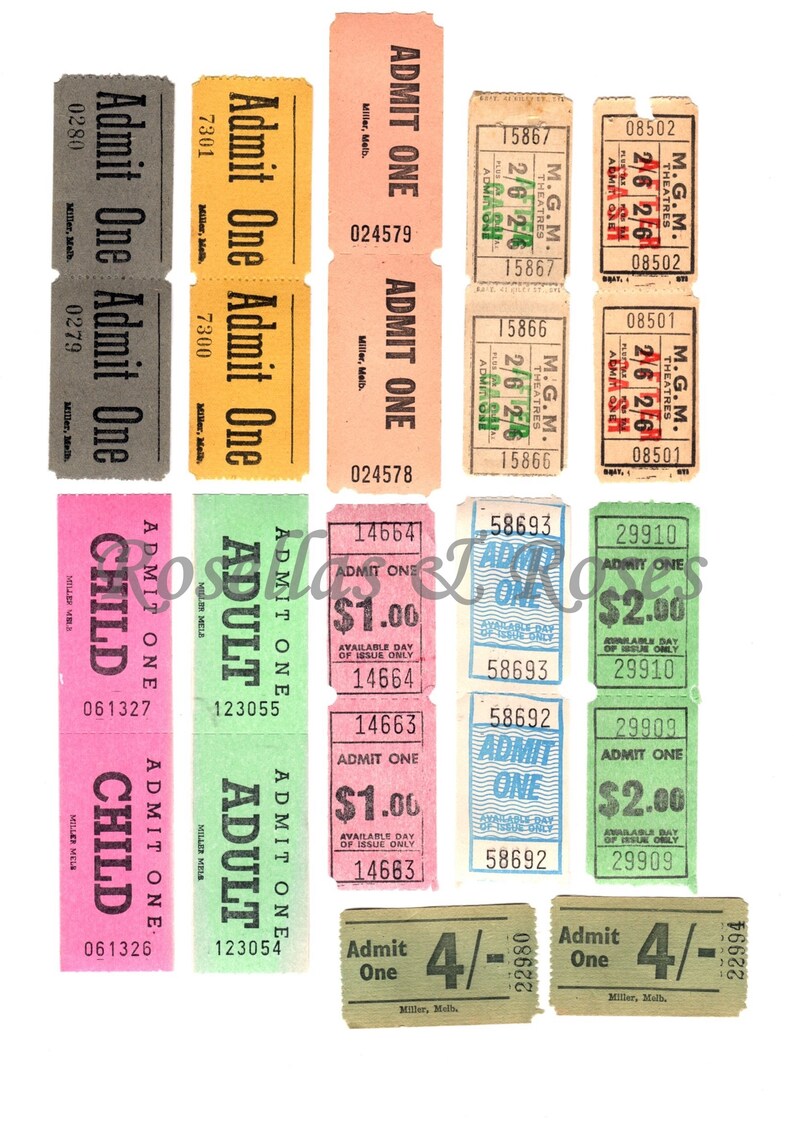 41 Vintage Tickets, Instant Download, Printable JPEG image 2