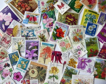 50 flowers postage stamps mixed lot