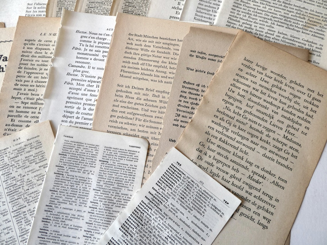 Foreign Language Paper Pack 20 Book Pages Etsy Australia