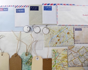 20 travel tags and envelopes, mixed travel theme