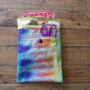 Journal sleeve, handmade fabric pouch, hand dyed fabrics