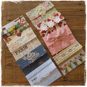 Handmade fabric envelope, stitched envelope for junk journals