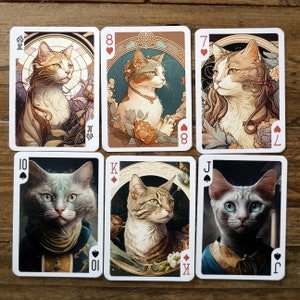 6 Nouveau Cats Portraits playing cards, swap cards