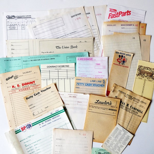 Vintage receipts and invoices pack, vintage ephemera paper pack, 29 pieces