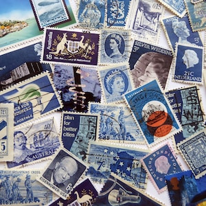 50 vintage dark blue postage stamps mixed lot