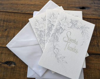 Vintage Floral Sincere Thanks Cards with Envelopes (Set of 3)
