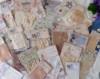 Vintage lace sample cards, junk journal embellishments