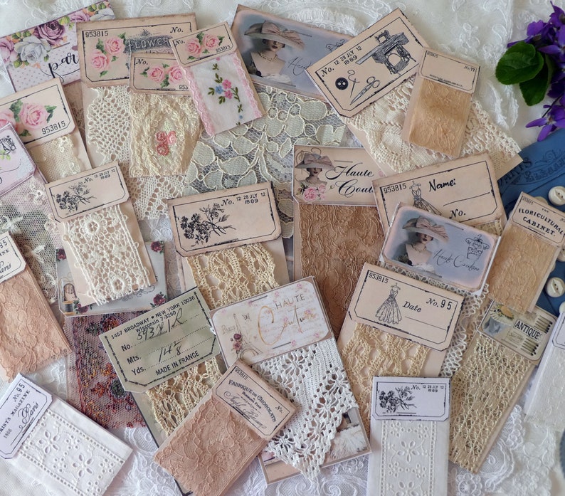 Vintage lace sample cards, junk journal embellishments image 1