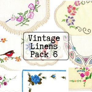 Vintage Linens Pack 6, Instant Download, Printable JPEG