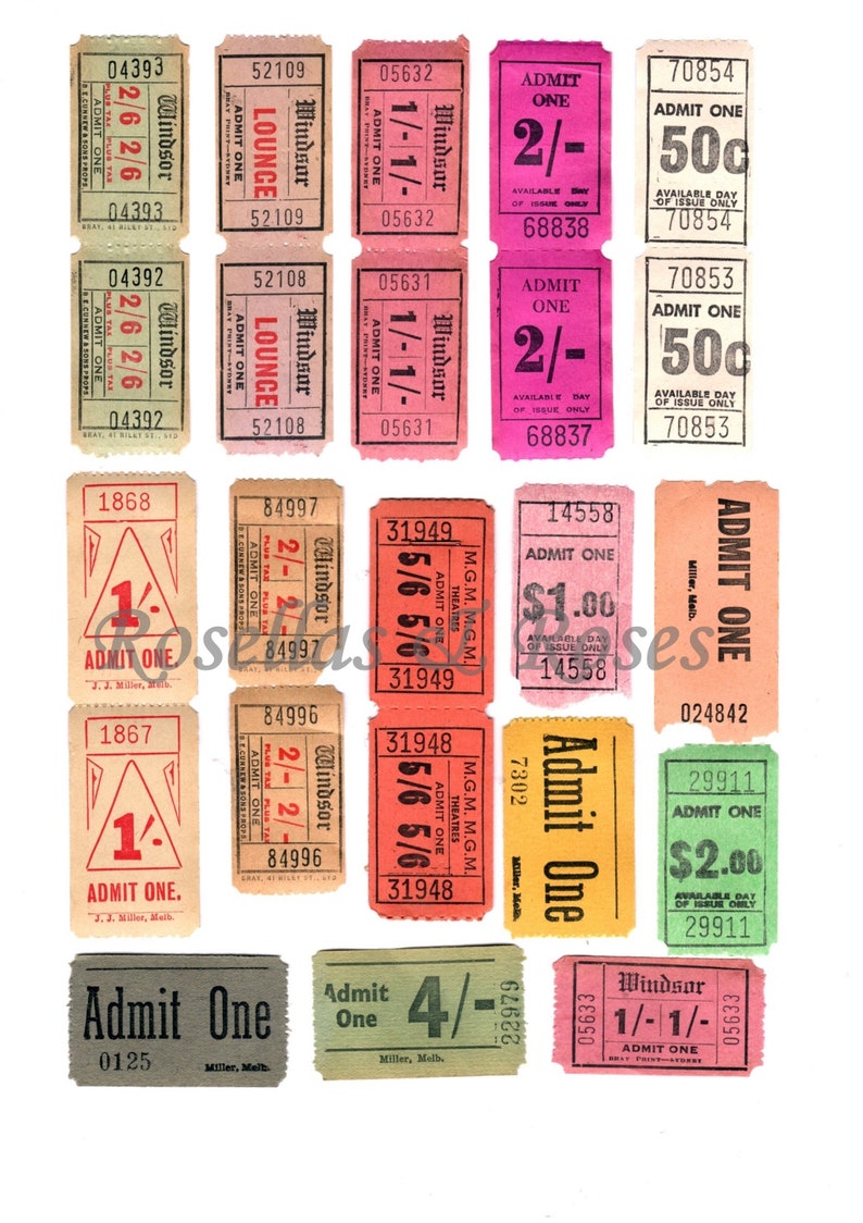 41 Vintage Tickets, Instant Download, Printable JPEG image 3