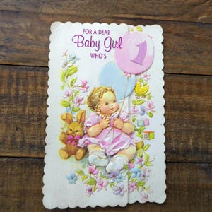 carte d'anniversaire vintage pour bébé fille, carte d'anniversaire des années 1960 inutilisée