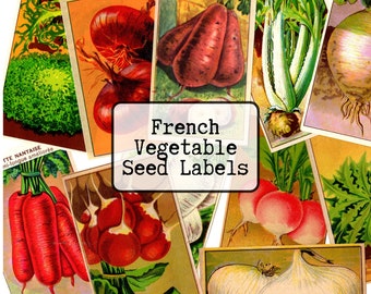 56 French Vintage Vegetable Seed Labels, Instant Download, Printable PDF