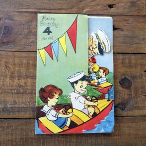 Vintage happy birthday 4-year-old card, unused 1960s birthday card