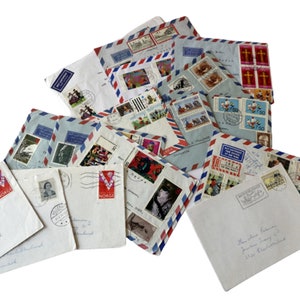 Vintage handwritten and typed envelopes with stamps, pack of 8