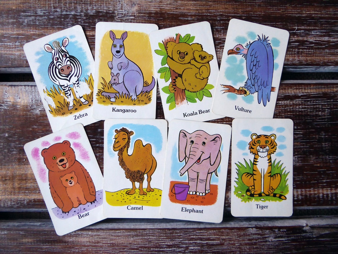 8 vintage animal playing cards set of 8 cards Etsy