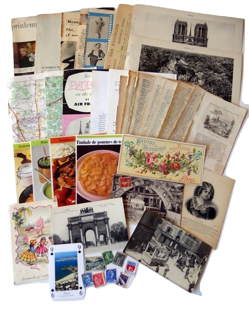Vintage French ephemera paper pack Paris themed pack 40 Etsy