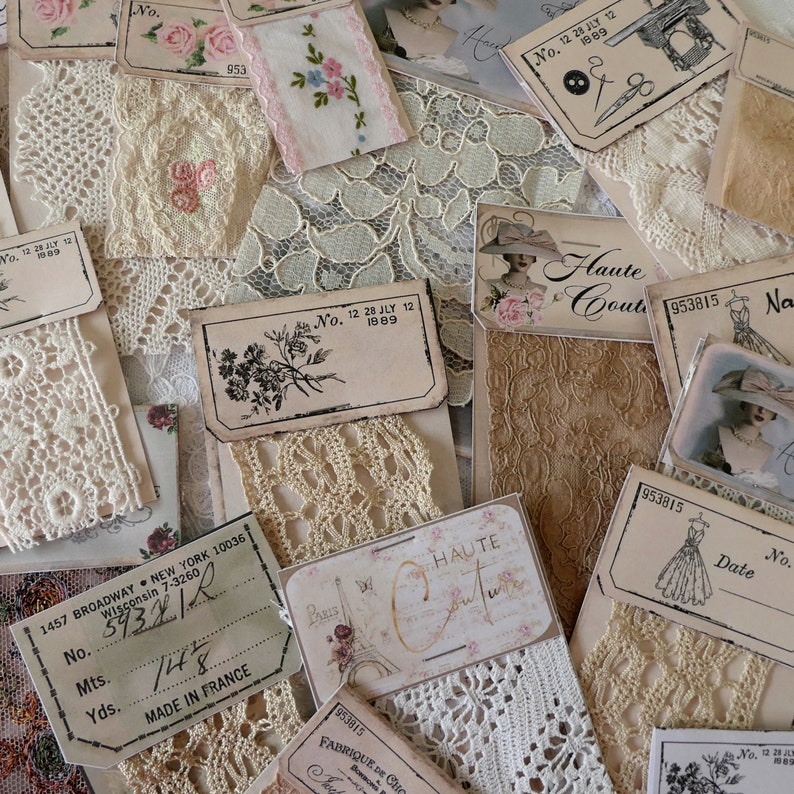 Vintage lace sample cards, junk journal embellishments image 2