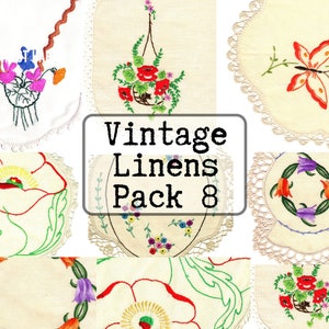 Vintage Linens Pack 8, Instant Download, Printable JPEG