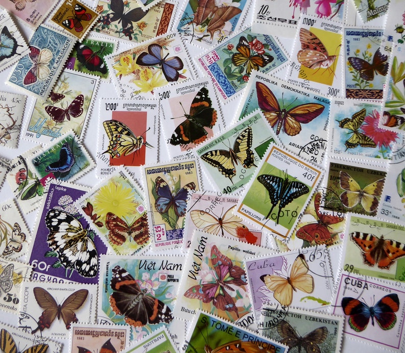 50 Butterfly Postage Stamps Mixed Lot - Etsy