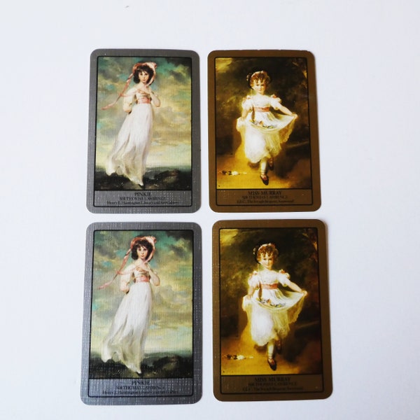 4 vintage playing cards, Regency girls, vintage swap cards