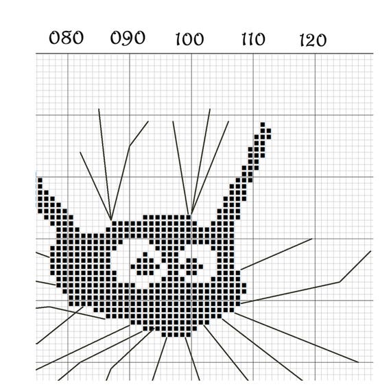 Black cat patterns Simple cross stitch Cat handmade art easy gift do it yourself Cute cat cross stitching digital download Cat lady abstract