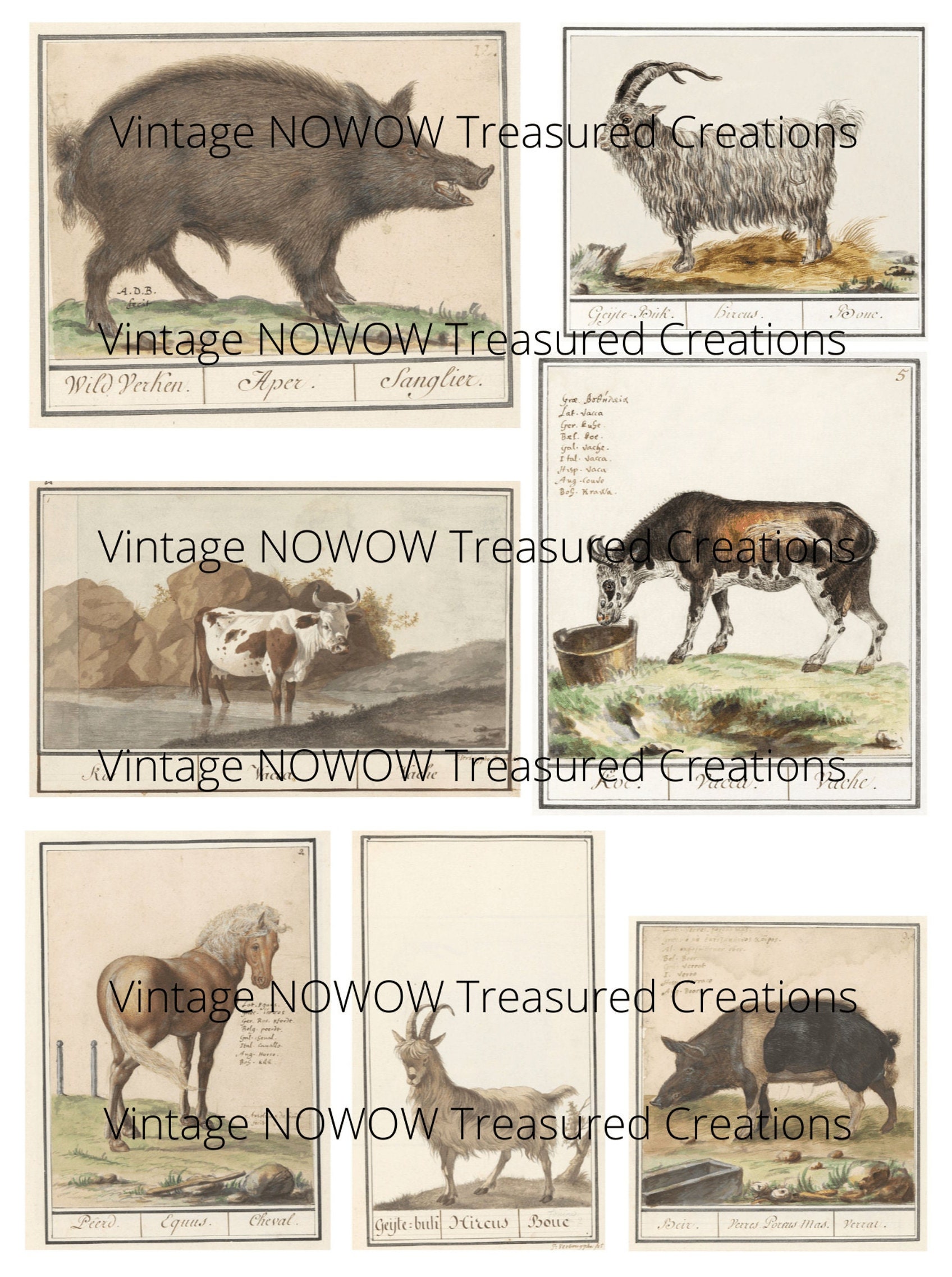 Farm Animals Cute Vintage Digital Kit Digital Print Printable Ephemera ...