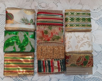 Weihnachtsband Bündel Sortiment gold rot grün Zierband Scrap Bundle Verzierungen Varietät Band Scraps Junk Journal Scraps