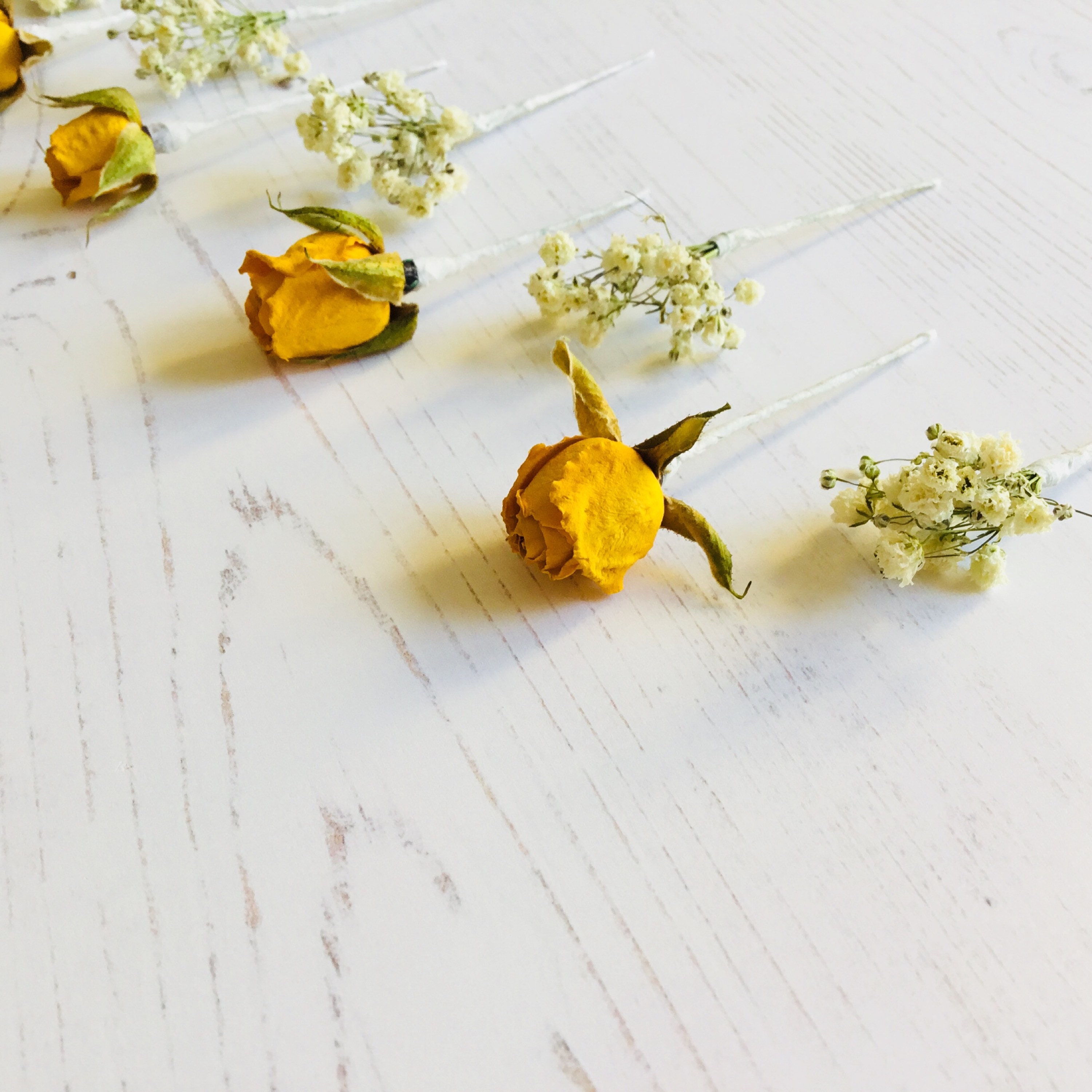 Dried Flower Hair Pins Gypsophila & Yellow Rose Etsy UK