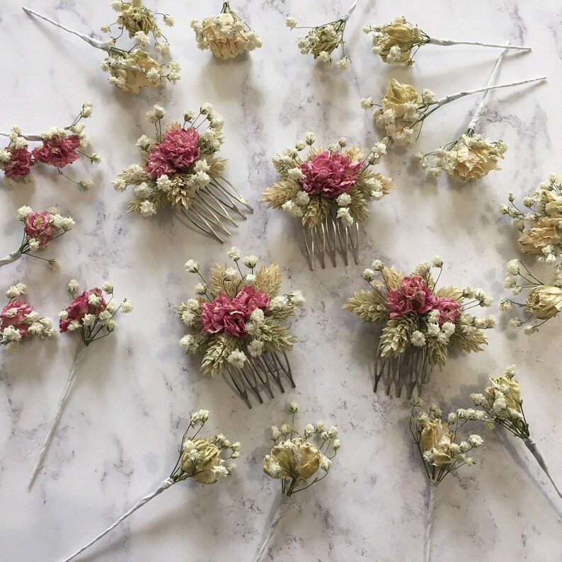 Dried Flower Hair Comb Pink Larkspur Gypsophila & Phalaris Etsy UK