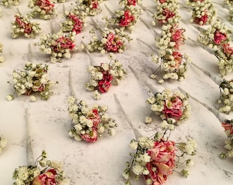 Dried mixed flower hair pins | babys breath | gypsophila & pink larkspur | wedding/bridal hair picks