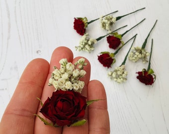 Dried flower hair pins | Red rose & Gypsophila | wedding