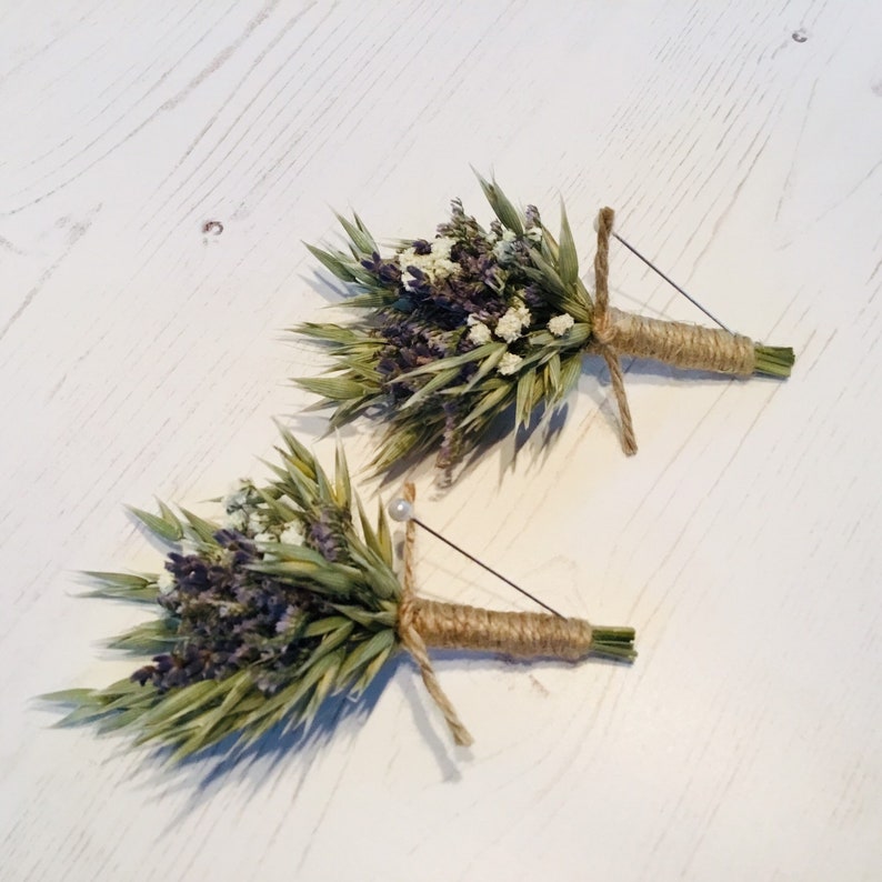 ButtonholeBoutonniere of dried flowers groom limonium Gypsophila /& oats wedding lavender