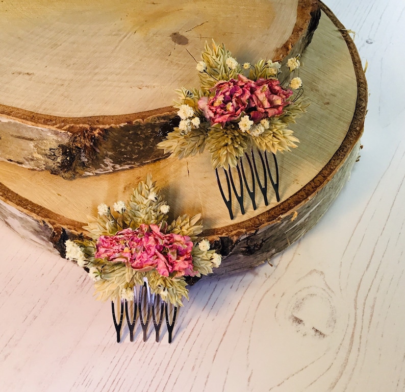 Dried Flower Hair Comb Pink Larkspur Gypsophila & Phalaris Etsy UK