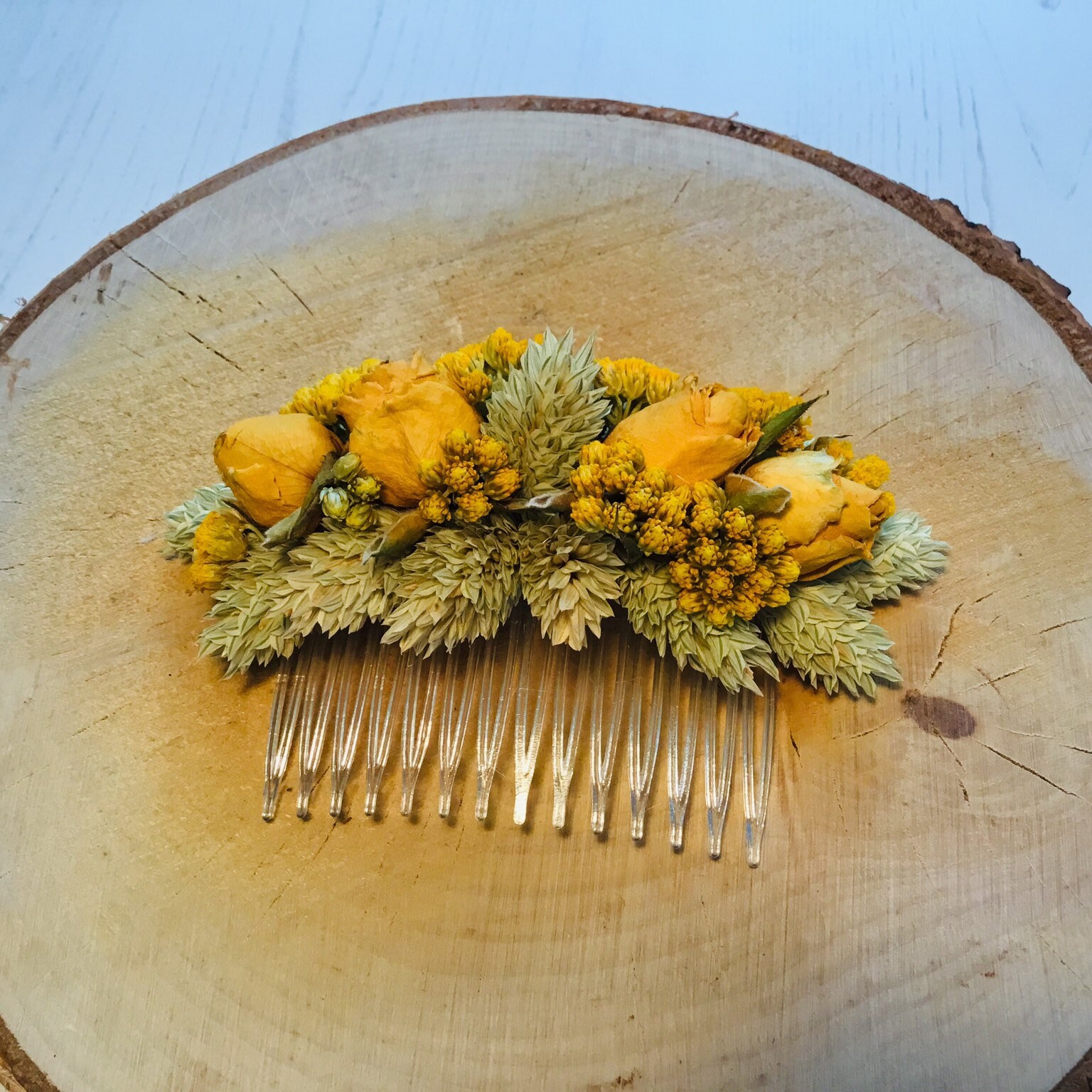Dried Flower Hair Comb Large Yellow Rose Lona & Etsy UK