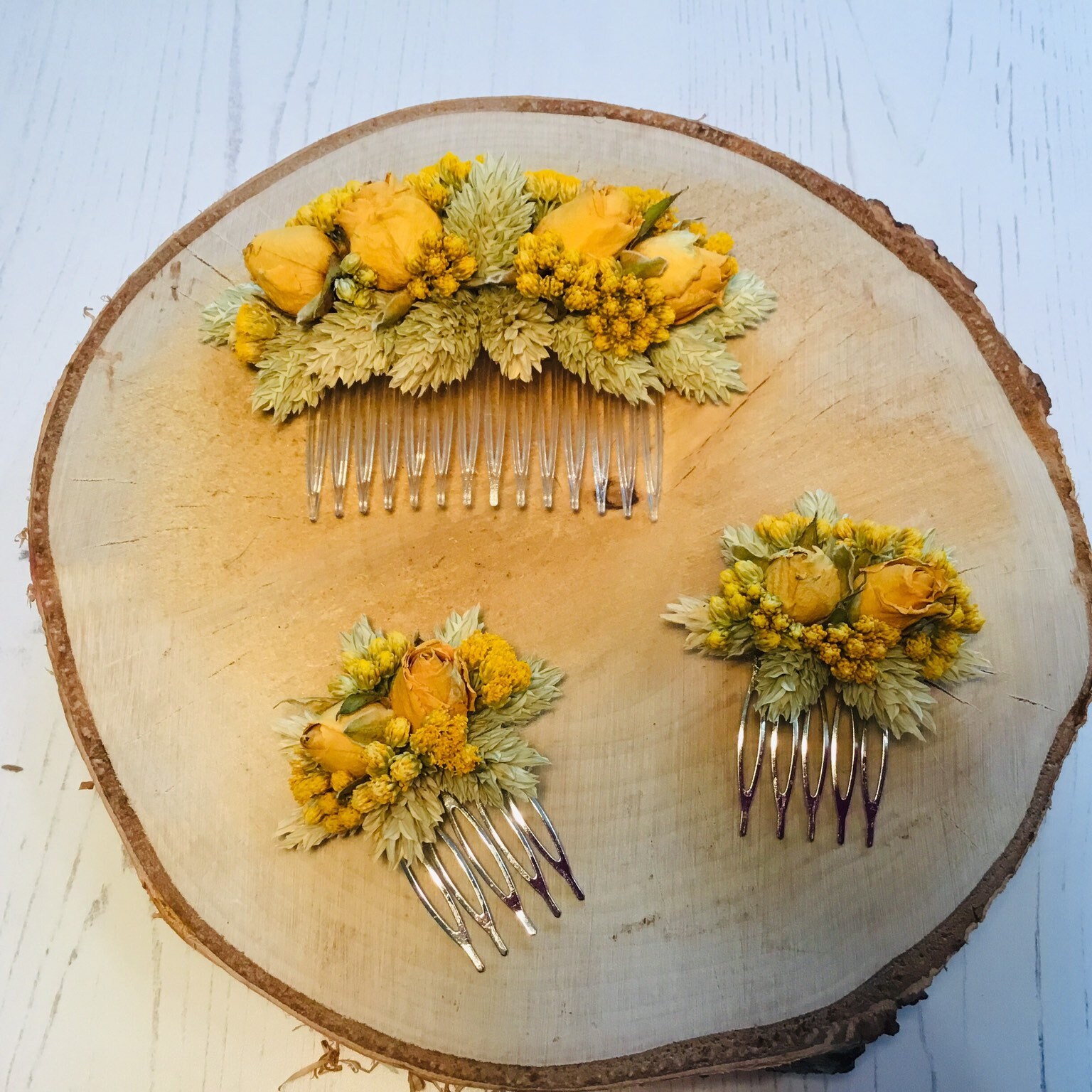 Dried Flower Hair Comb Large Yellow Rose Lona & Etsy UK