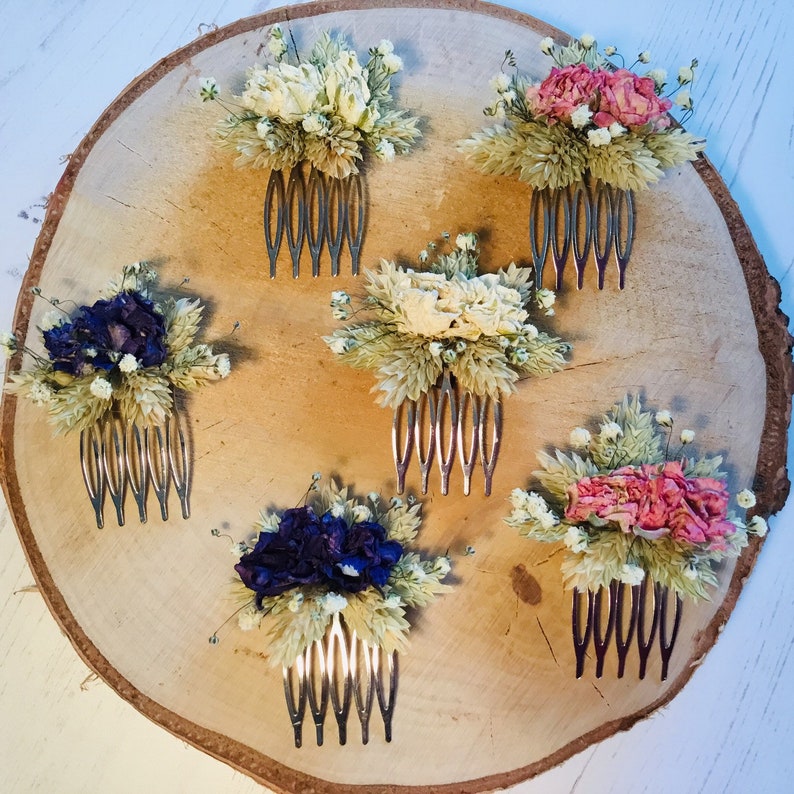 Wedding Gypsophila /& Phalaris White Larkspur Dried flower hair comb