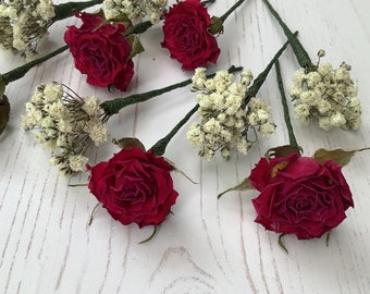 Dried flower hair pins | Pink rose & Gypsophila | wedding