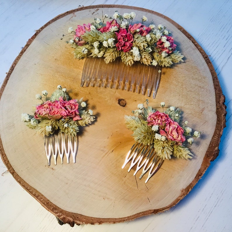 Wedding Gypsophila /& Phalaris White Larkspur Dried flower hair comb