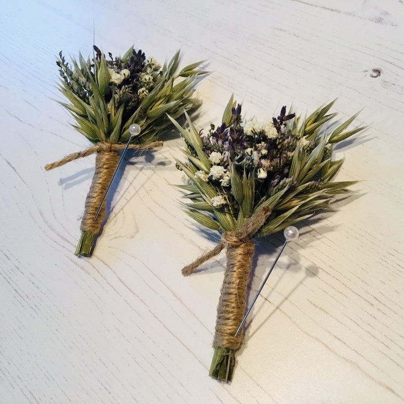 ButtonholeBoutonniere of dried flowers groom limonium Gypsophila /& oats wedding lavender