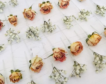 Dried flower hair pins | ADRASTEA | Gypsophila &  Antique Roses | wedding