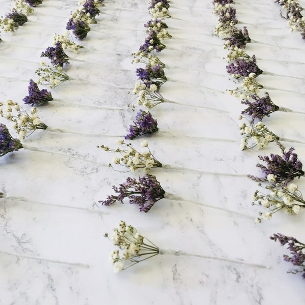 Dried flower hair pins | Gypsophila & purple Limonium | wedding/bridal hair picks