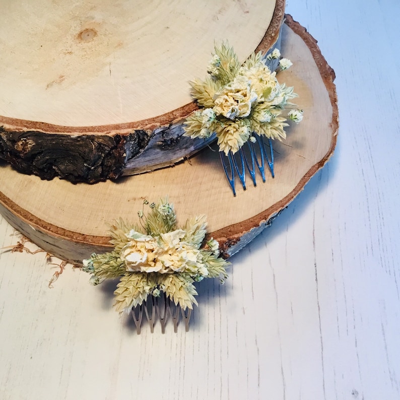 Wedding Gypsophila /& Phalaris White Larkspur Dried flower hair comb