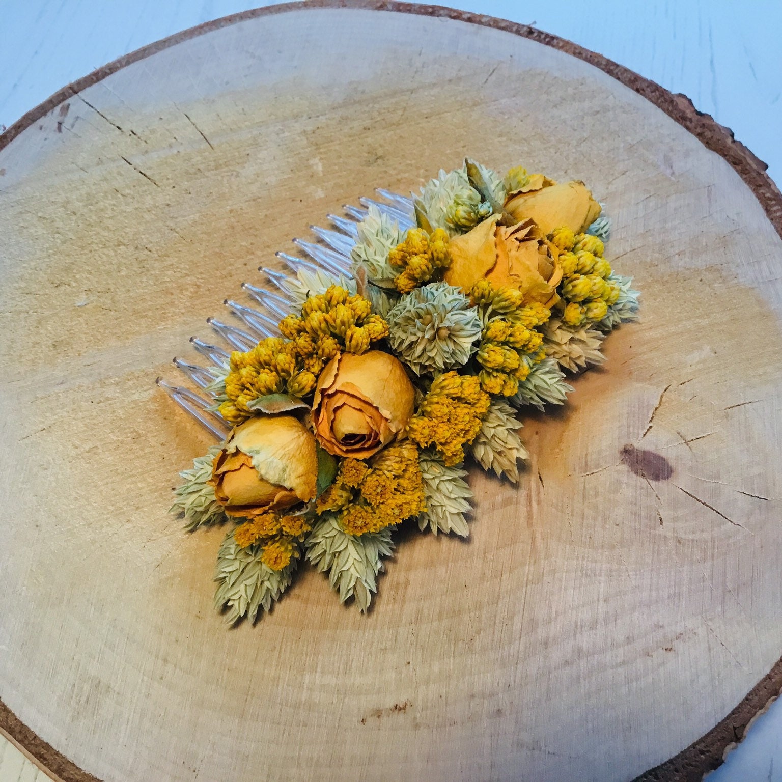Dried Flower Hair Comb Large Yellow Rose Lona & Etsy UK